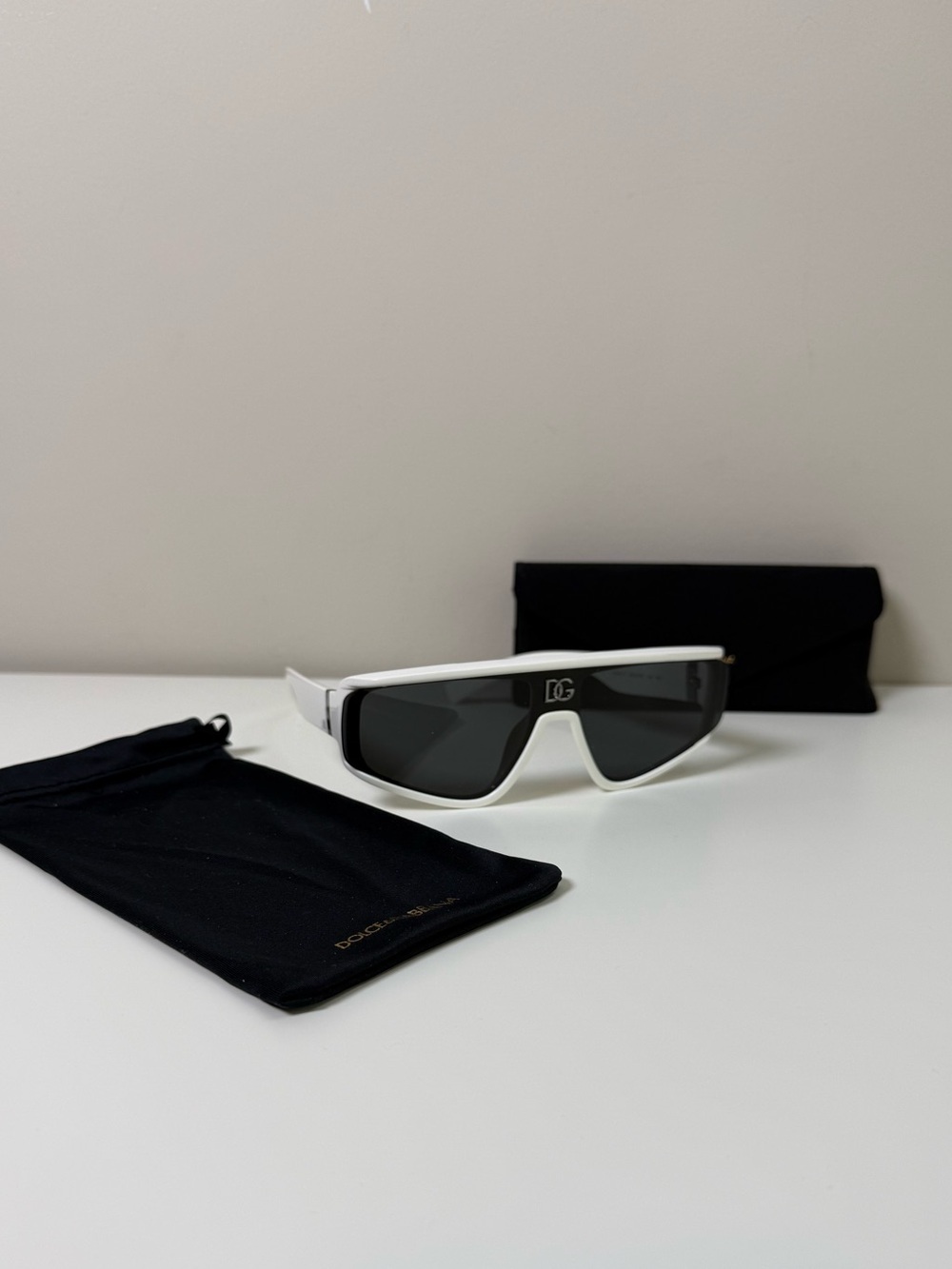 Dolce & Gabbana White Shield Sunglasses DG6177 Black Lens Wrap Style w/ Case